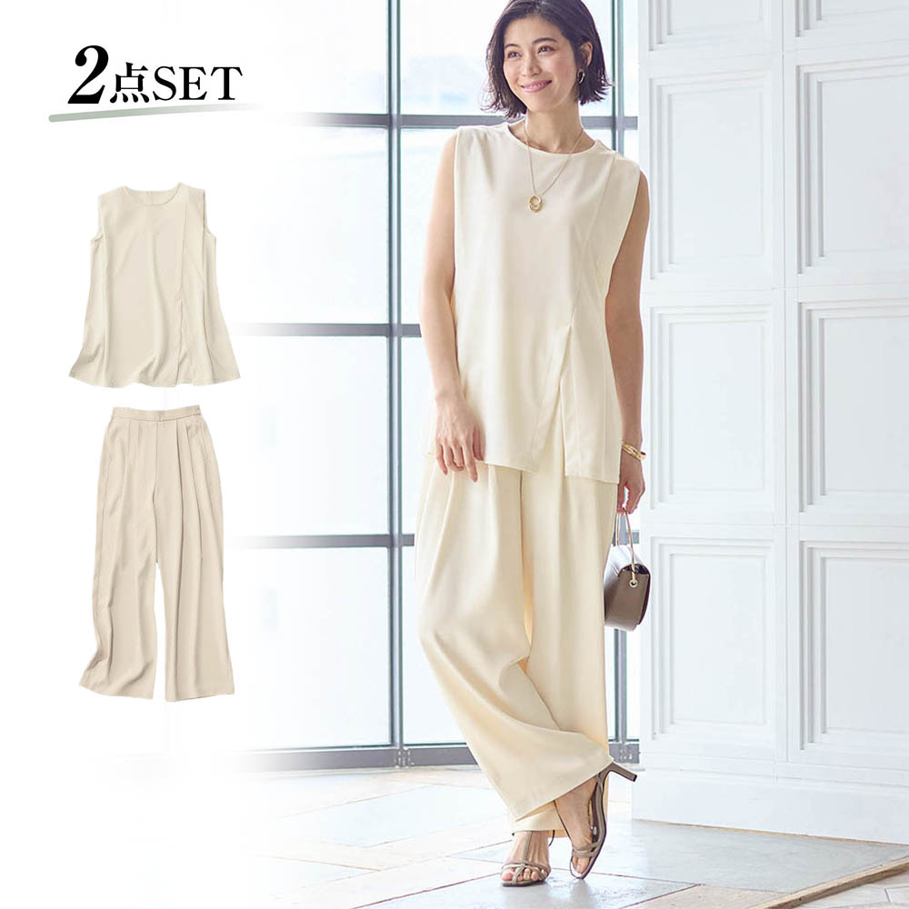 【スタイルノート/StyleNote】チューズデーワーク(デザインカットソー+とろみワイドパンツ) 【TV newsおかえり で着用されました】