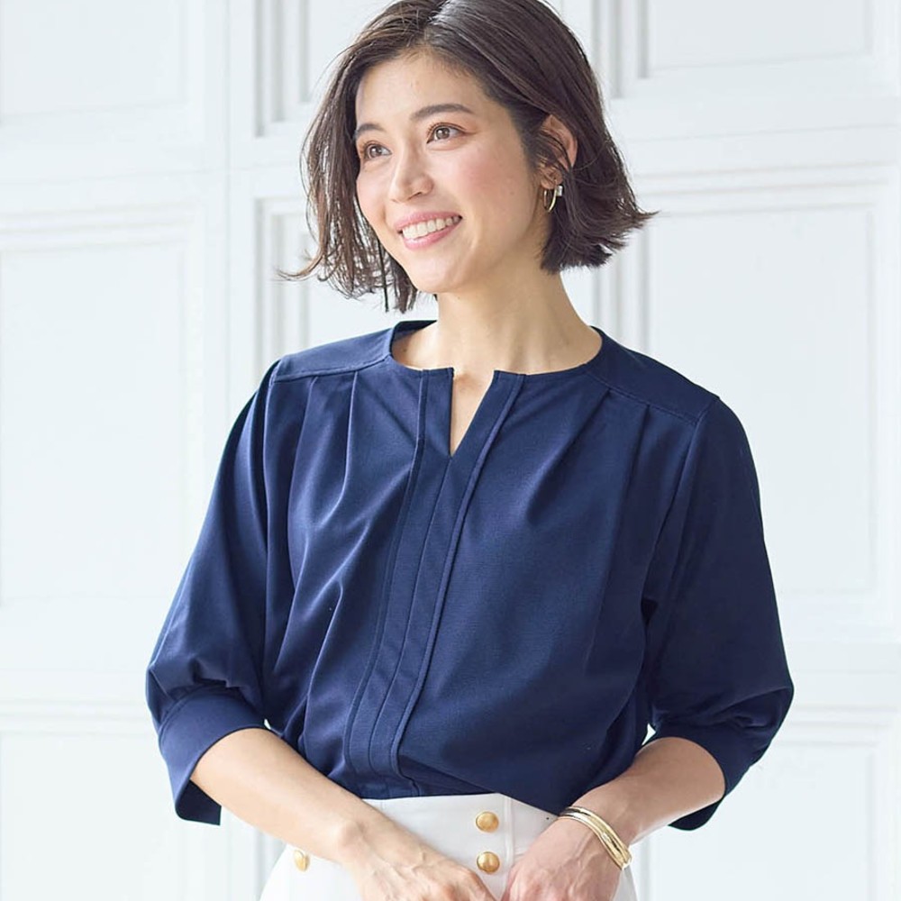 【スタイルノート/StyleNote】週3使えるキーネックカットソーブラウス【乾燥機OK】