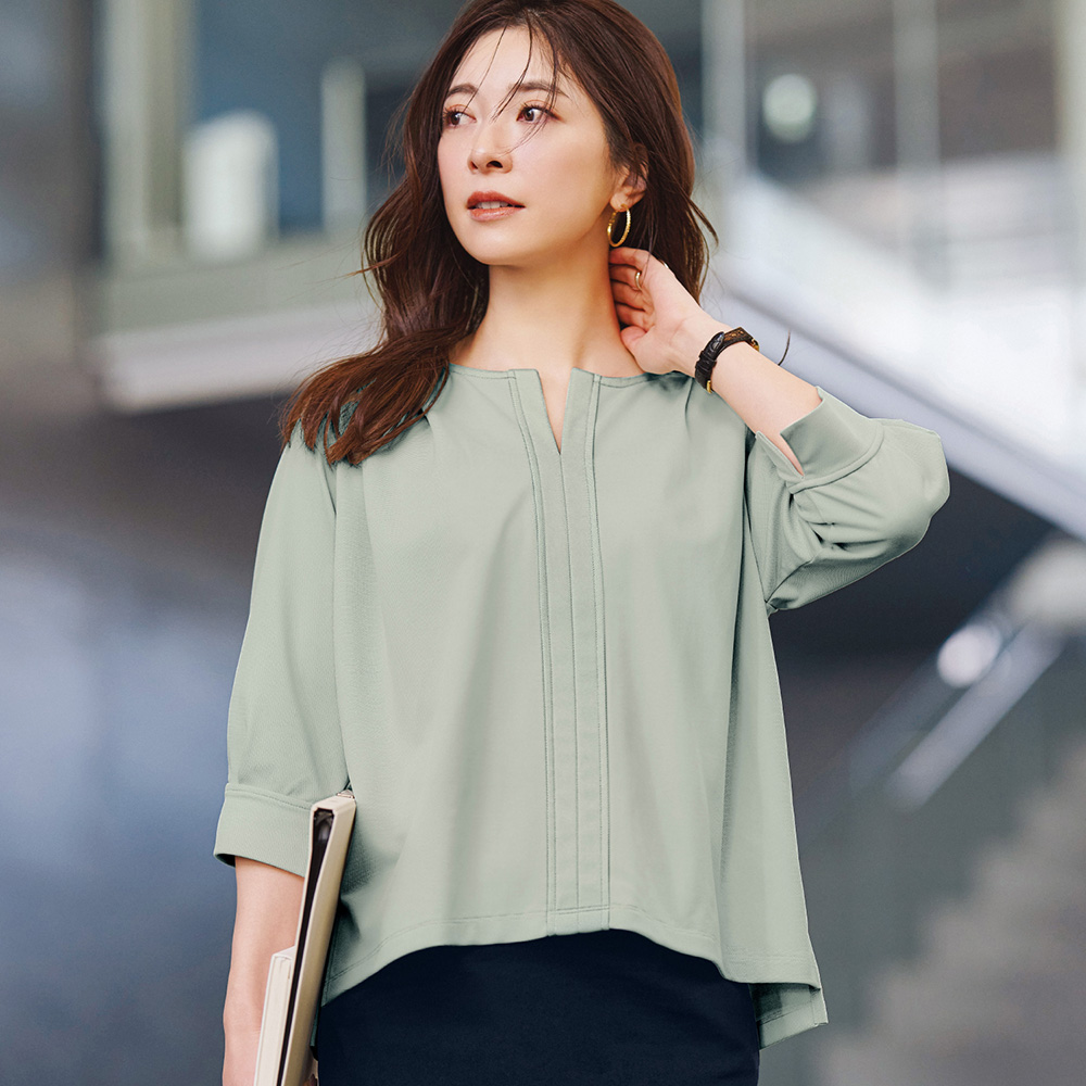 【スタイルノート/StyleNote】【新色追加】 週3使えるキーネックカットソーブラウス【乾燥機OK】