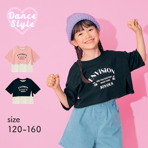 サイドスリットデザインレイヤード風五分袖Ｔシャツ 【子供服】