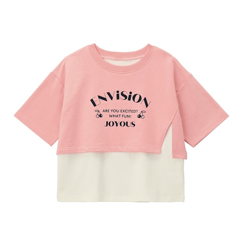 サイドスリットデザインレイヤード風五分袖Ｔシャツ 【子供服】