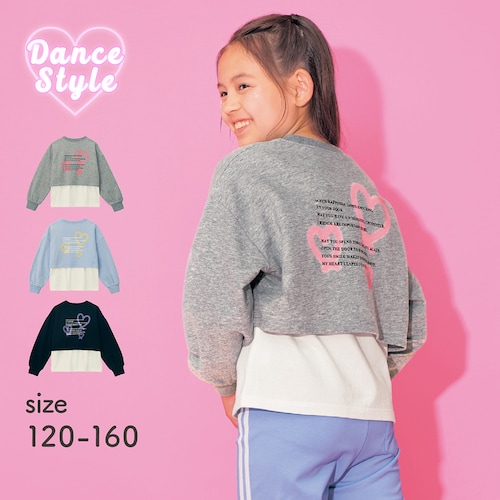 ショート丈ロゴトップスバックプリントレイヤード風長袖プルオーバー 【子供服】