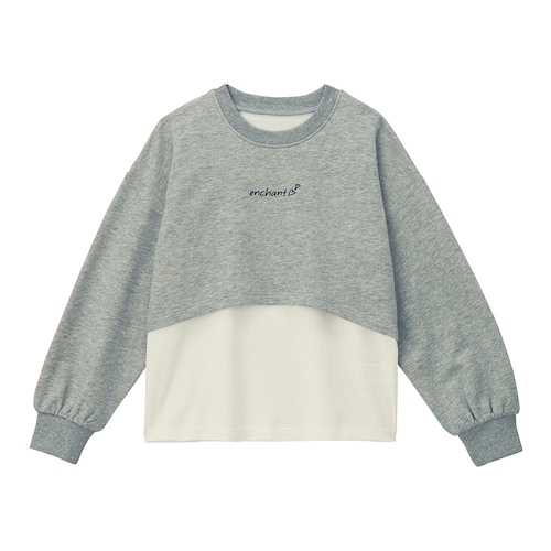 ショート丈ロゴトップスバックプリントレイヤード風長袖プルオーバー 【子供服】