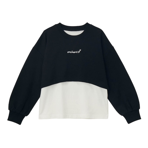 ショート丈ロゴトップスバックプリントレイヤード風長袖プルオーバー 【子供服】