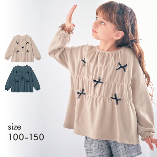 ギャザー＆リボンプルオーバー 【子供服 長袖】