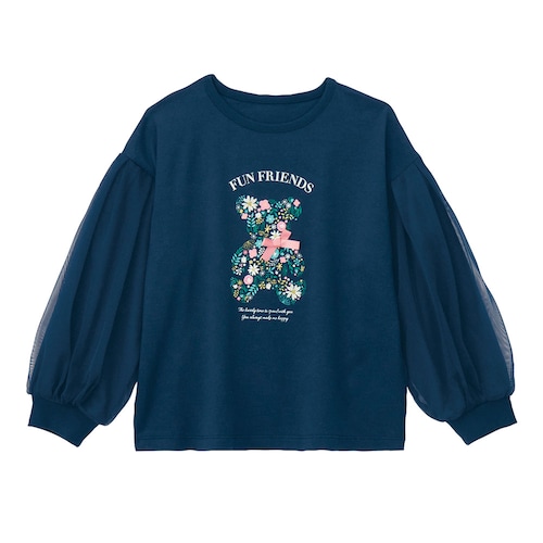 チュールを重ねたバルーンスリーブデザインプルオーバー 【子供服 長袖】