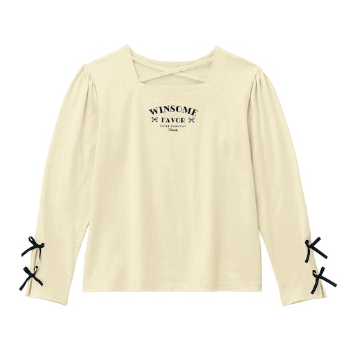 クロスデザイン袖スリットリボンＴシャツ 【子供服 長袖】
