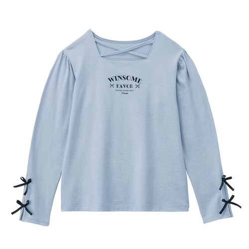 クロスデザイン袖スリットリボンＴシャツ 【子供服 長袖】