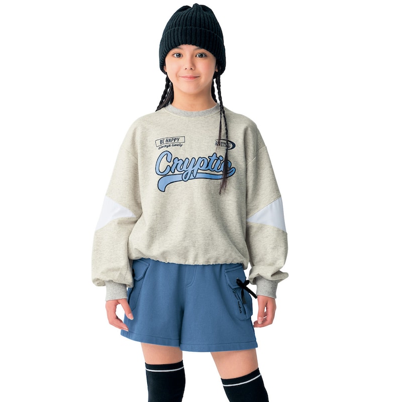 ホワイト杢グレー／モデル身長139cm・サイズ140