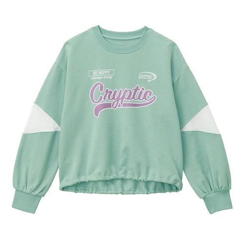 袖シアー切替え裾ドロストミニ裏毛プルオーバー 【子供服 長袖】