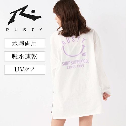 バックスマイルプリント長袖ラッシュＴシャツ