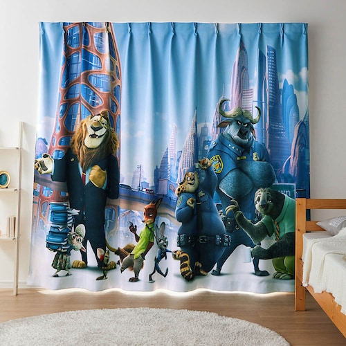 まるで映画館のような迫力。一枚仕立ての遮光・遮熱・形状記憶カーテン「ズートピア」（ディズニー/Disney）