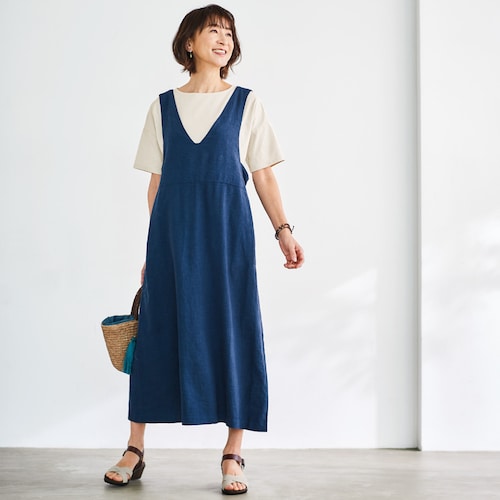 麻混ジャンパースカート
