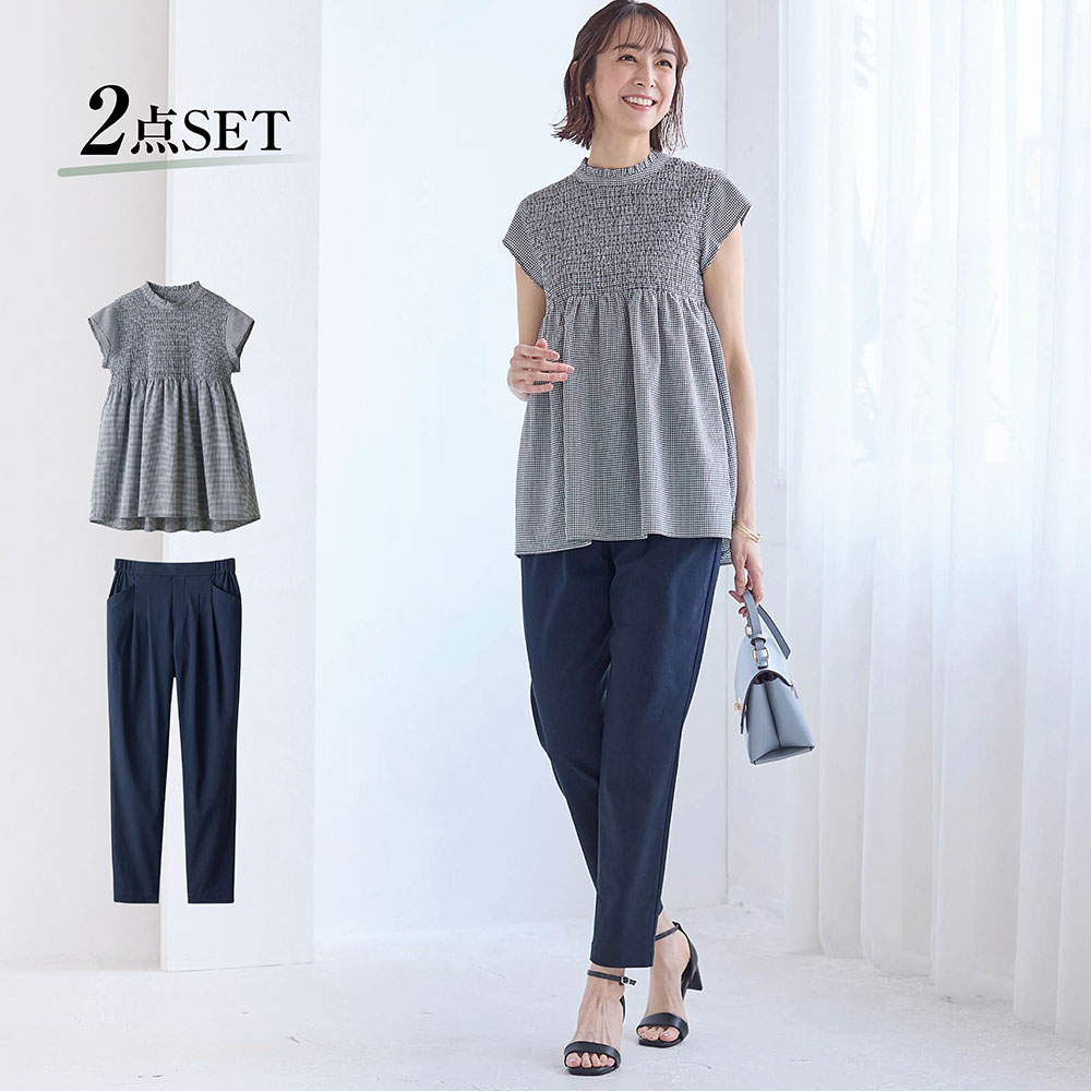 【スタイルノート/StyleNote】フライデーワーク(シャーリングブラウス+夏の座パンツ)