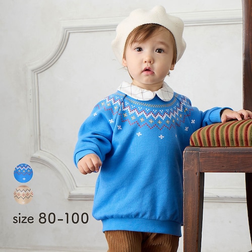 おめかし気分のノルディック柄プリント襟付き裏毛スウェットシャツ 【ベビー服 長袖】