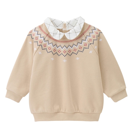おめかし気分のノルディック柄プリント襟付き裏毛スウェットシャツ 【ベビー服 長袖】