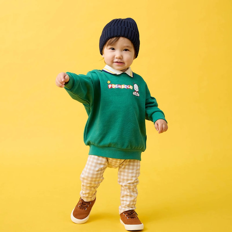 ポチャッコ（グリーン）／モデル身長75cm・80サイズ着用・体重8.4kg