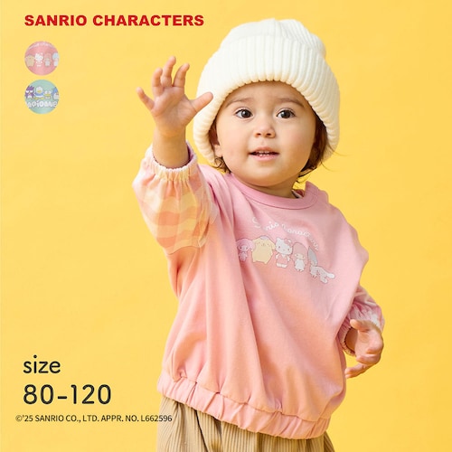 チェック袖プリント長袖Ｔシャツ「サンリオキャラクターズ」 【ベビー服 子供服】