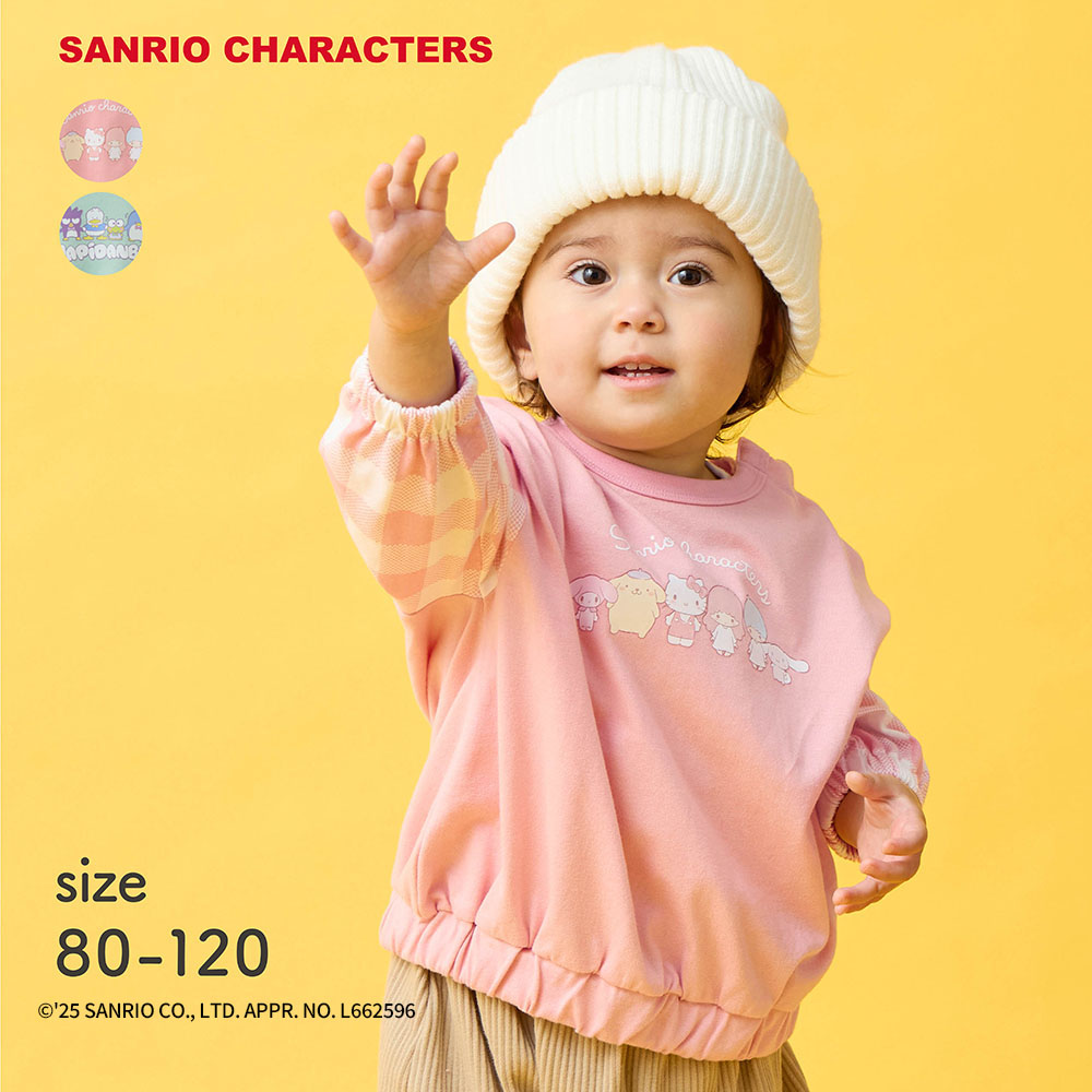 【サンリオキャラクターズ】チェック袖プリント長袖Tシャツ「サンリオキャラクターズ」 【ベビー服 子供服】