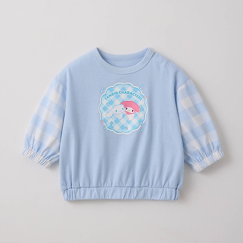 チェック袖プリント長袖Ｔシャツ「サンリオキャラクターズ」 【ベビー服 子供服】
