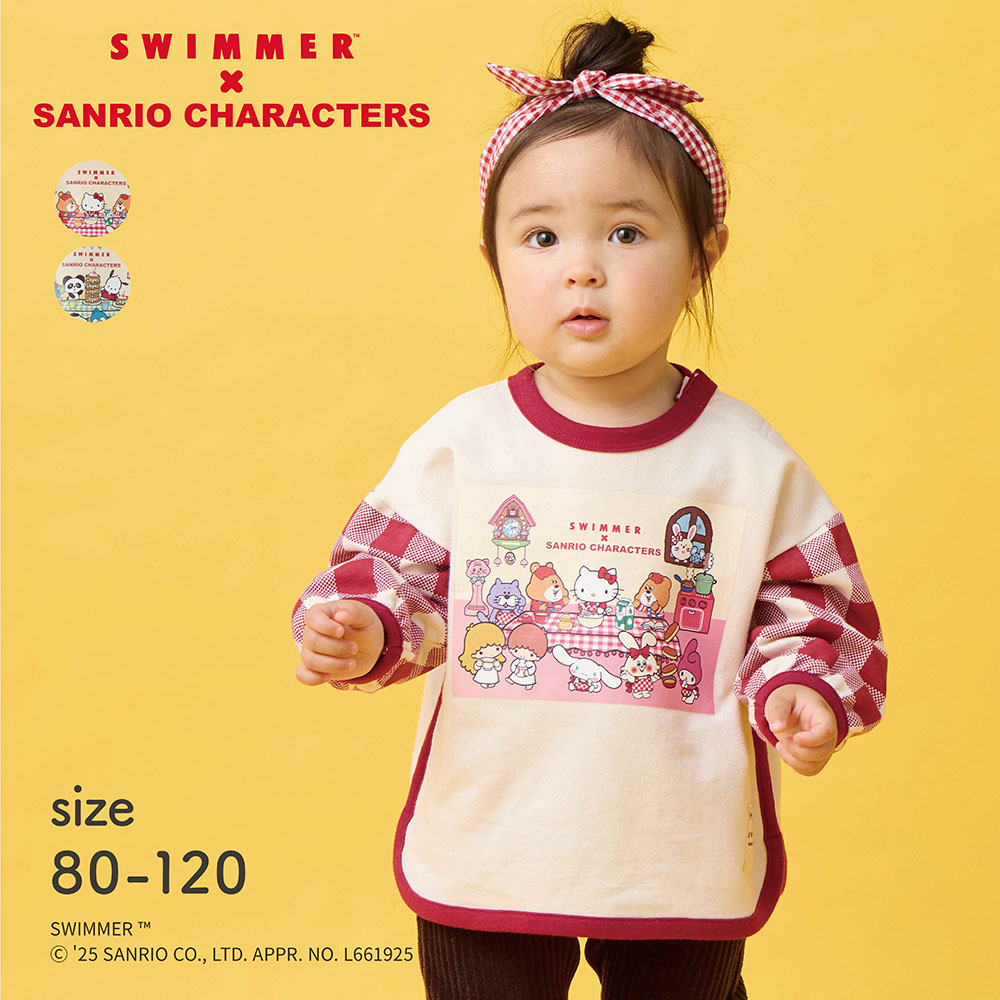 【SWIMMER×SANRIO CHARACTERS】SWIMMER×サンリオキャラクターズ チェック袖ミニ裏毛ライトスウェットシャツ 【ベビー服 長袖】 【SWIMMER×SANRIO CHARACTERS】SWIMMER×サンリオキャラクターズ チェック袖ミニ裏毛ライトスウェットシャツ 【ベビー服 長袖】