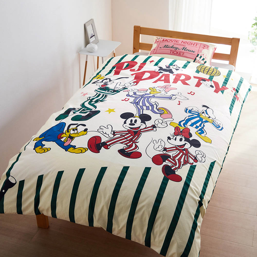 綿素材を使用した掛け布団カバー・枕カバー2点セット「ミッキー