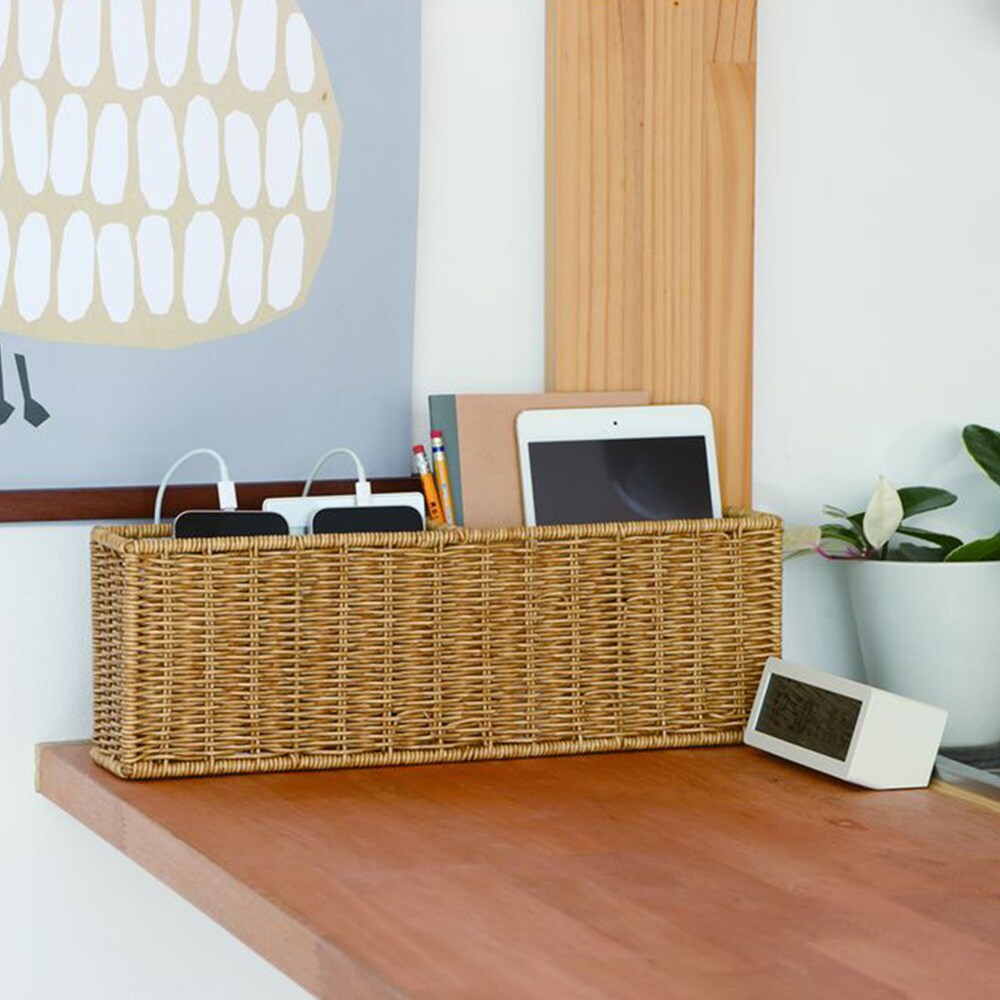 【ユティル/UTILE】天然素材のようなラタン調 マルチに使えるスリム小物収納ケース 【水に強い樹脂製】