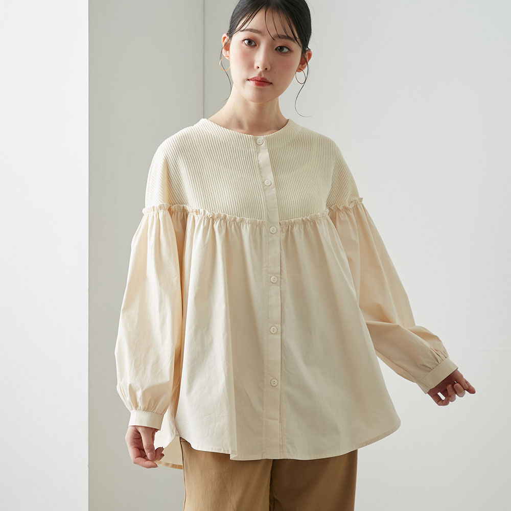 【ベルメゾン】異素材切替えブラウス