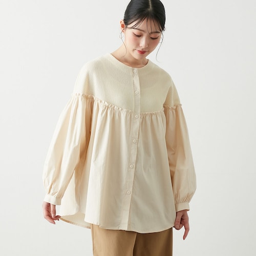 異素材切替えブラウス