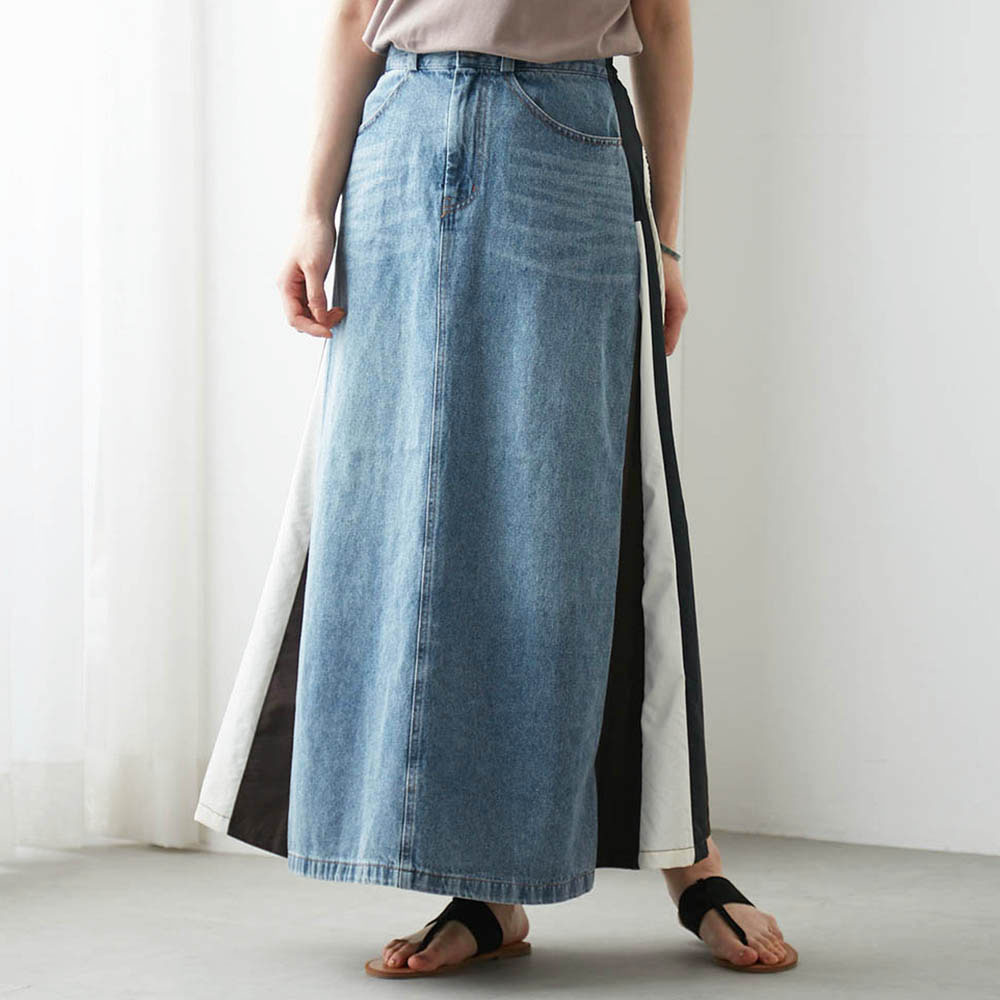 【ベルメゾン】異素材切替えデニムロングスカート