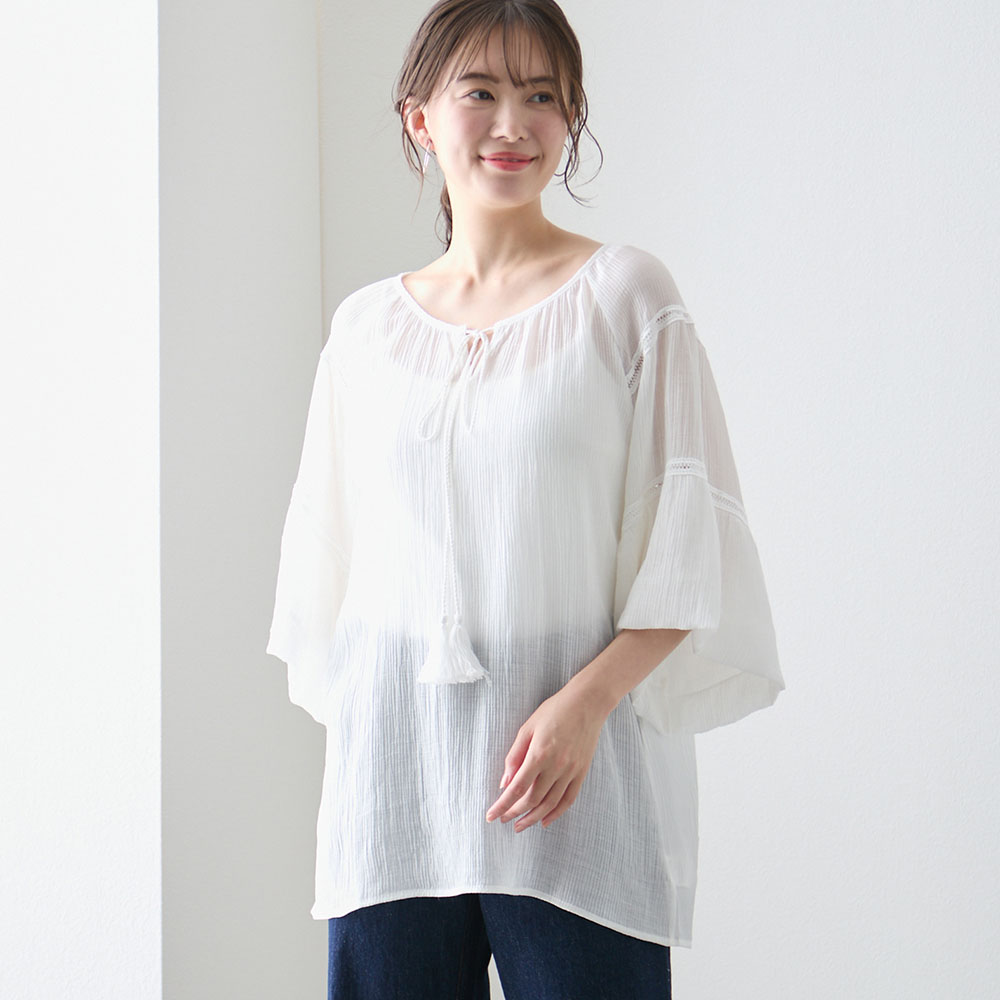 【ベルメゾン】シアー楊柳リラックスブラウス 【ベルメゾン】シアー楊柳リラックスブラウス