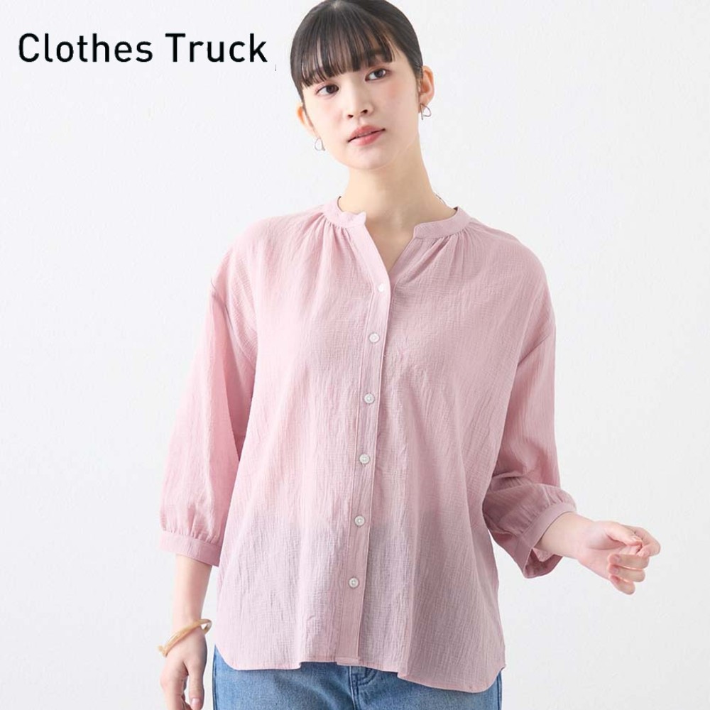 【クローズトラック/CLOTHES TRUCK】7分袖ノーカラーシアーシャツ