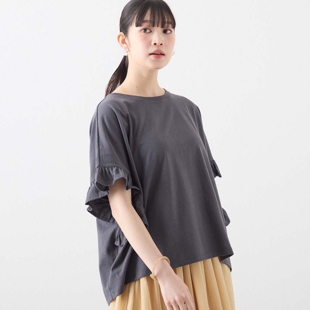 【おうちとおそと/ouchi_to_osoto】カポック混袖フリルプルオーバー