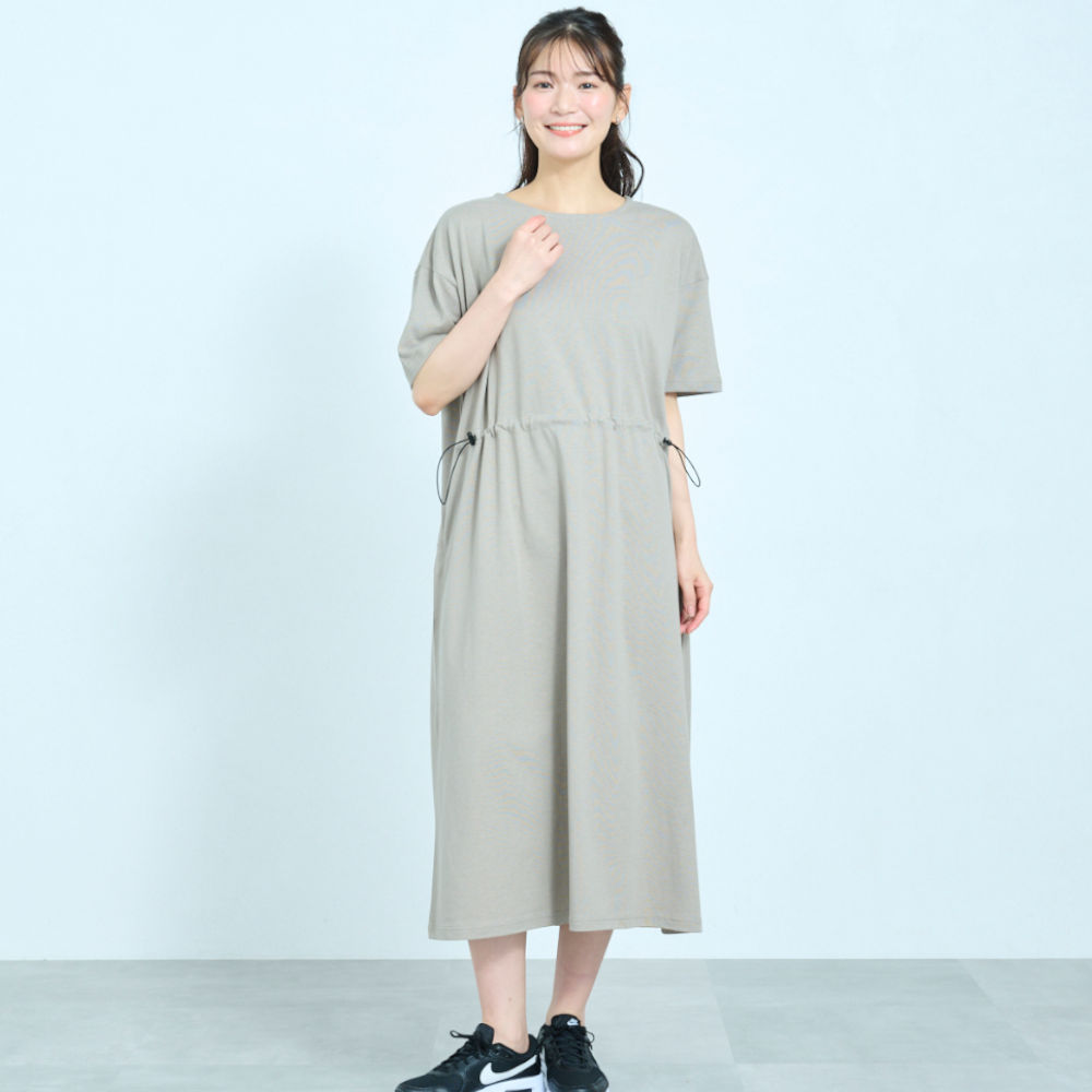 【おうちとおそと/ouchi_to_osoto】カポック混ウエストドロストワンピース