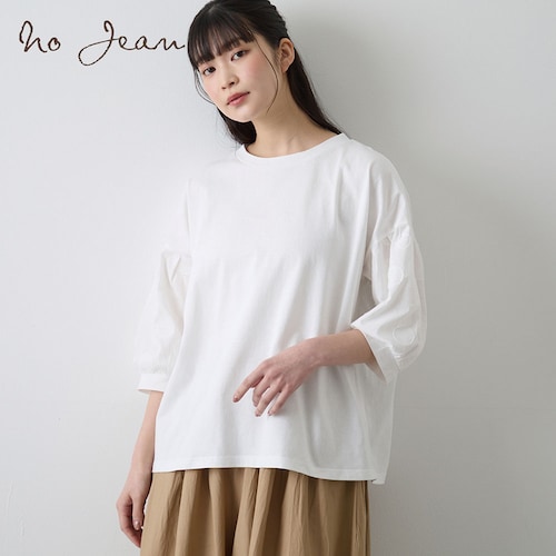 袖刺しゅう切替コットンＴシャツ