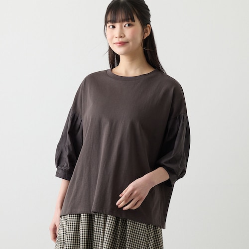 袖刺しゅう切替コットンＴシャツ