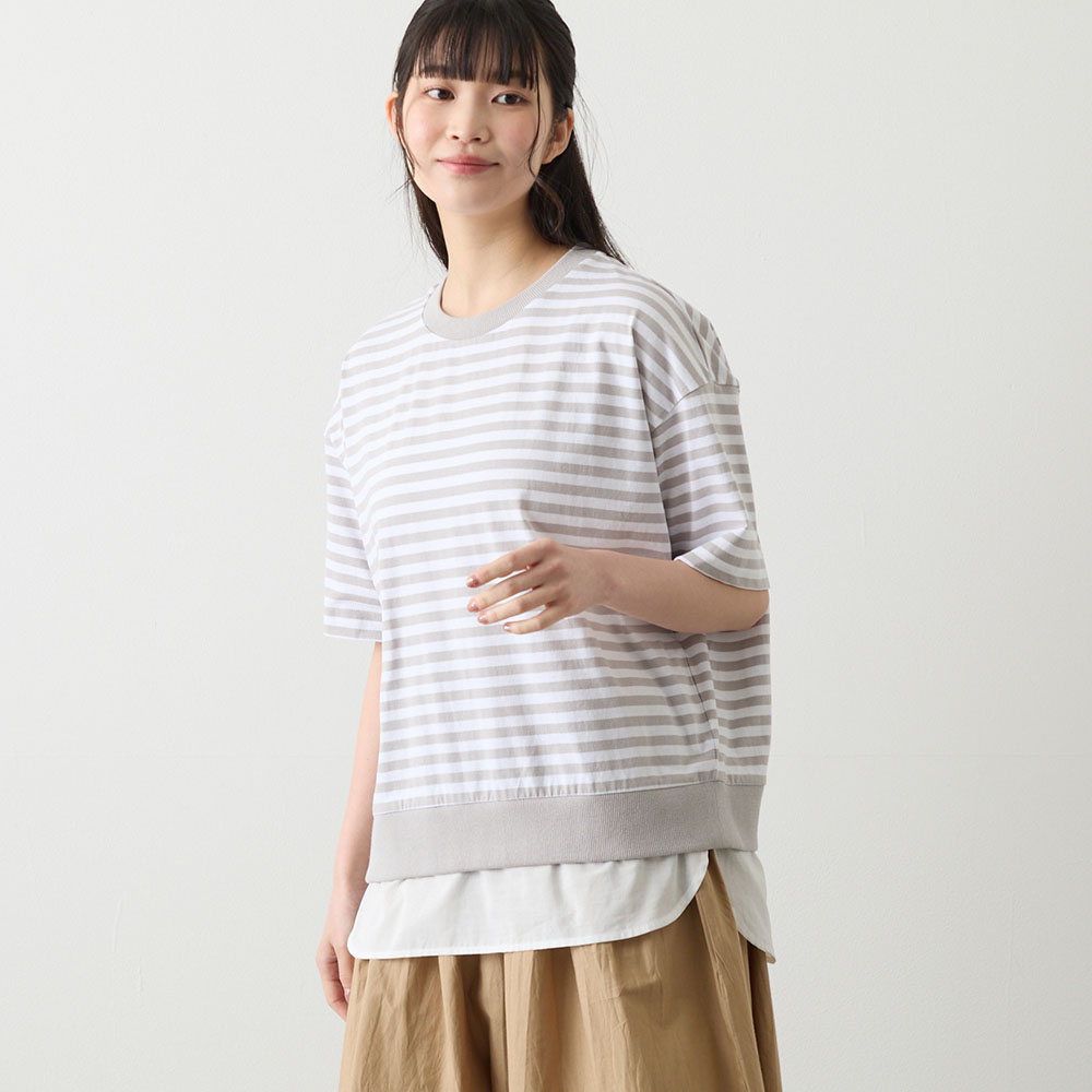 【ノージーン/NO JEAN】フェイクレイヤード半袖プルーバー