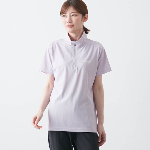接触冷感ストレッチ鹿の子ハーフジップ半袖Ｔシャツ