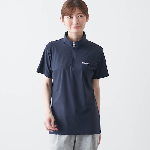 接触冷感ストレッチ鹿の子ハーフジップ半袖Ｔシャツ