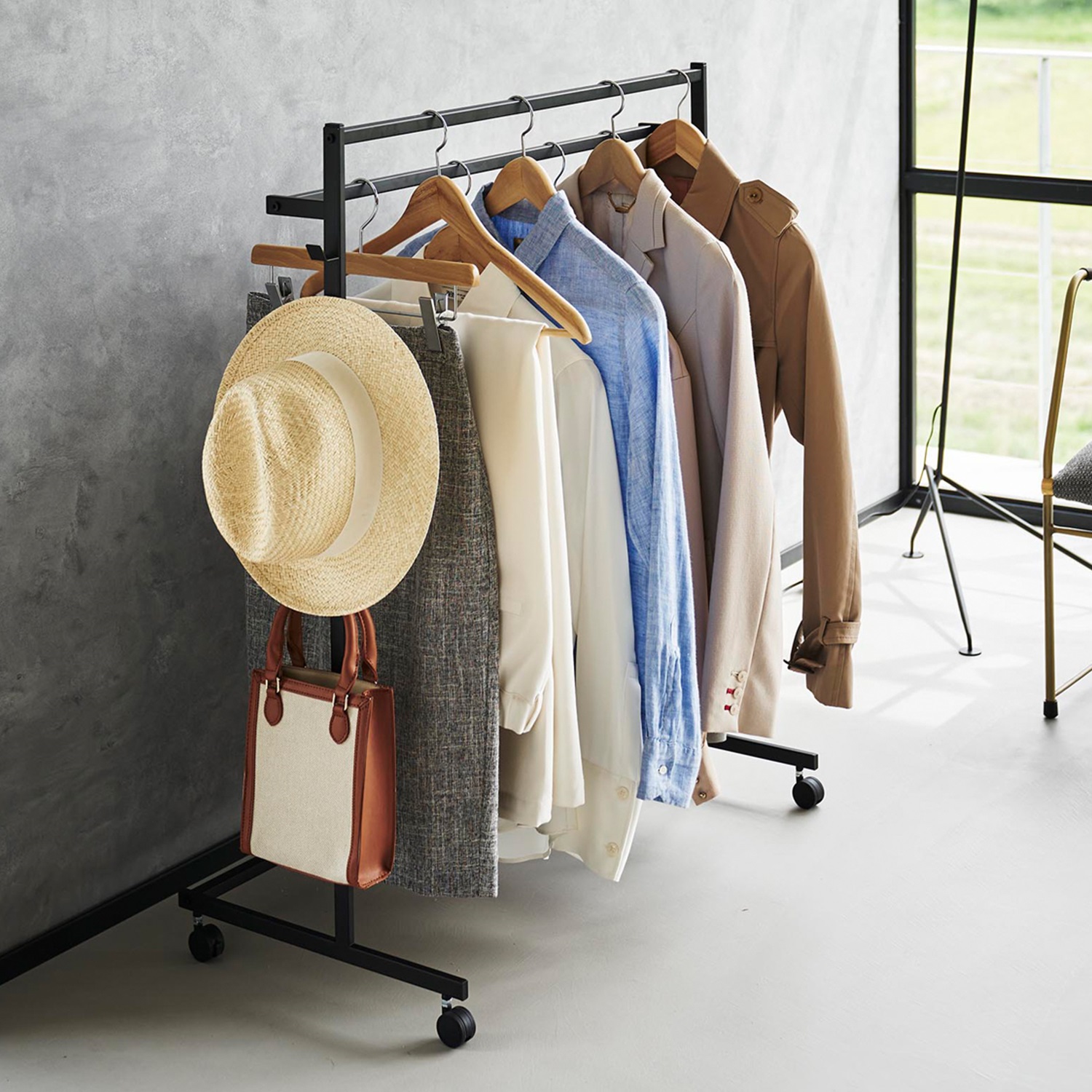 【タワー/tower】収納力アップ2段ハンガーラック 【タワー/tower】収納力アップ2段ハンガーラック