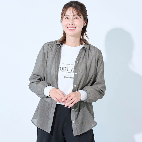 シアーチェックギャザーシャツ