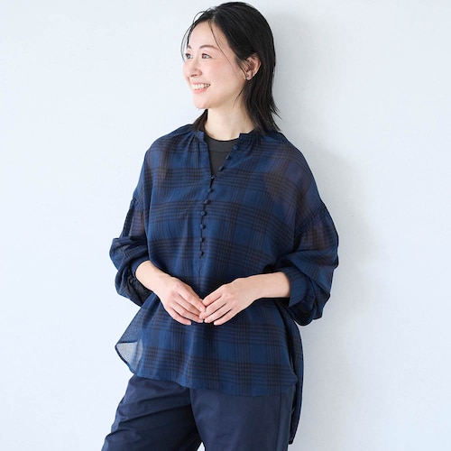 シアーチェックチュニックブラウス