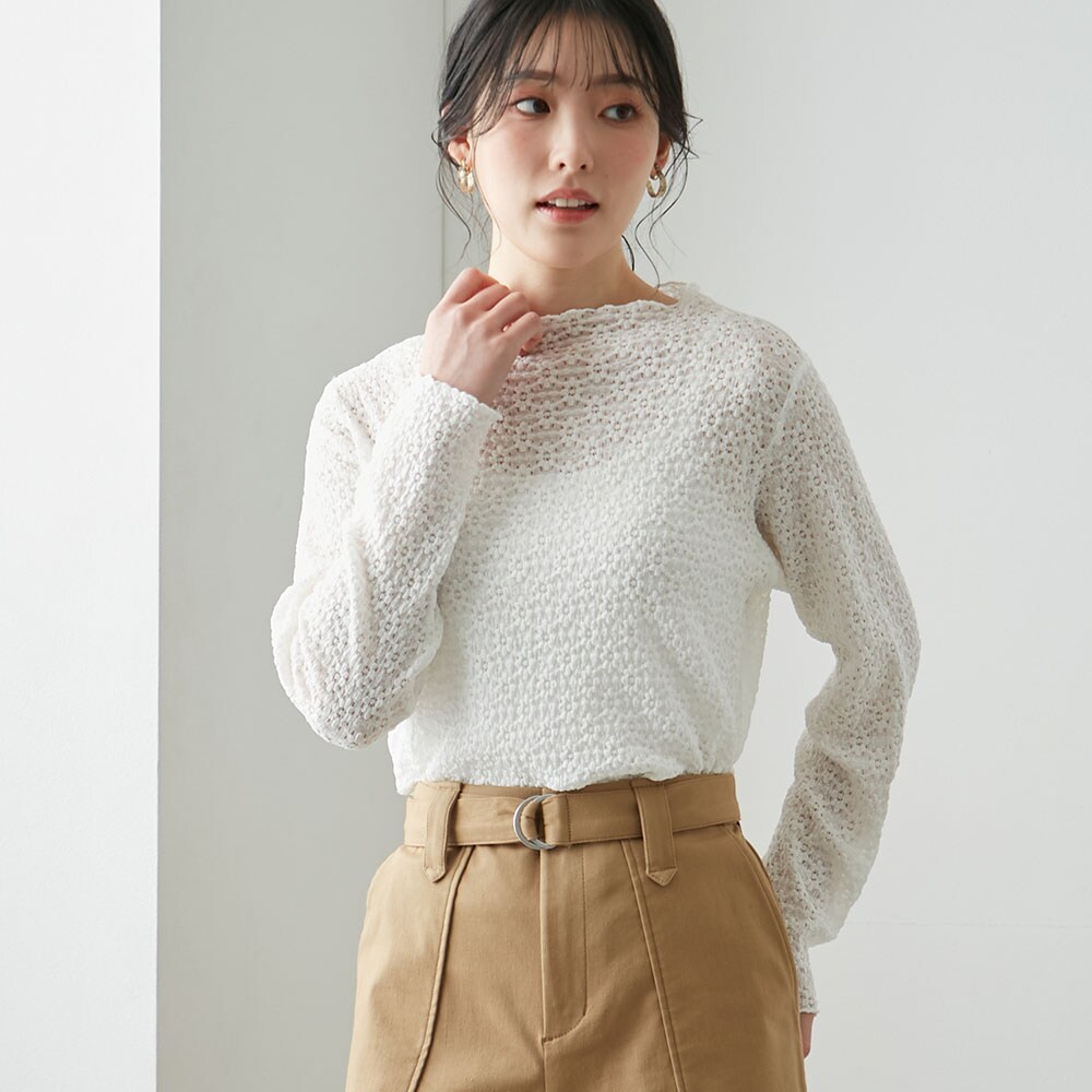 【ベルメゾン】ストレッチレースボトルネック長袖Tシャツ