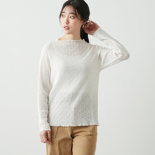 ストレッチレースボトルネック長袖Tシャツ