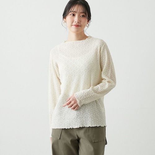 ストレッチレースボトルネック長袖Tシャツ
