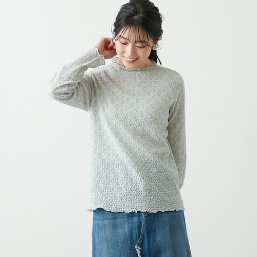 ストレッチレースボトルネック長袖Tシャツ