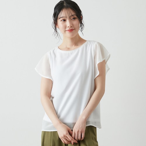 裏カットソー付きフリルスリーブブラウス