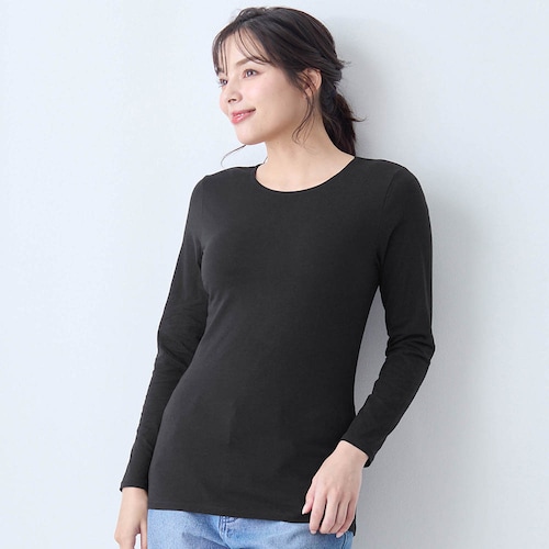 綿混あったかインナー・ナローネック長袖レディース