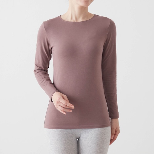 綿混あったかインナー・ナローネック長袖レディース