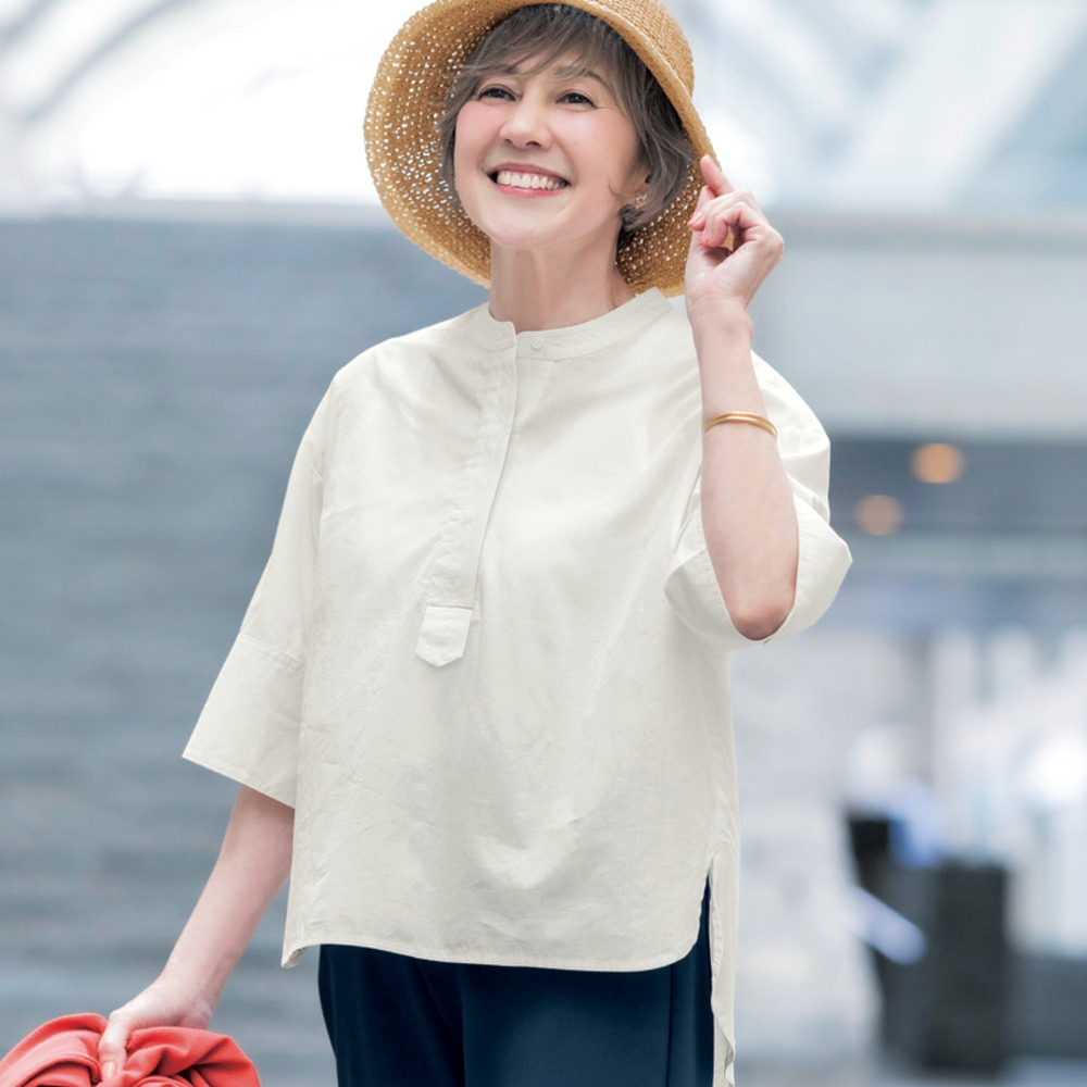 【ベルメゾン】タイプライター比翼仕立て五分袖シャツ